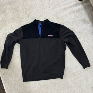 Vineyard Vines Quilted Charcoal Pullover with Blue Trim